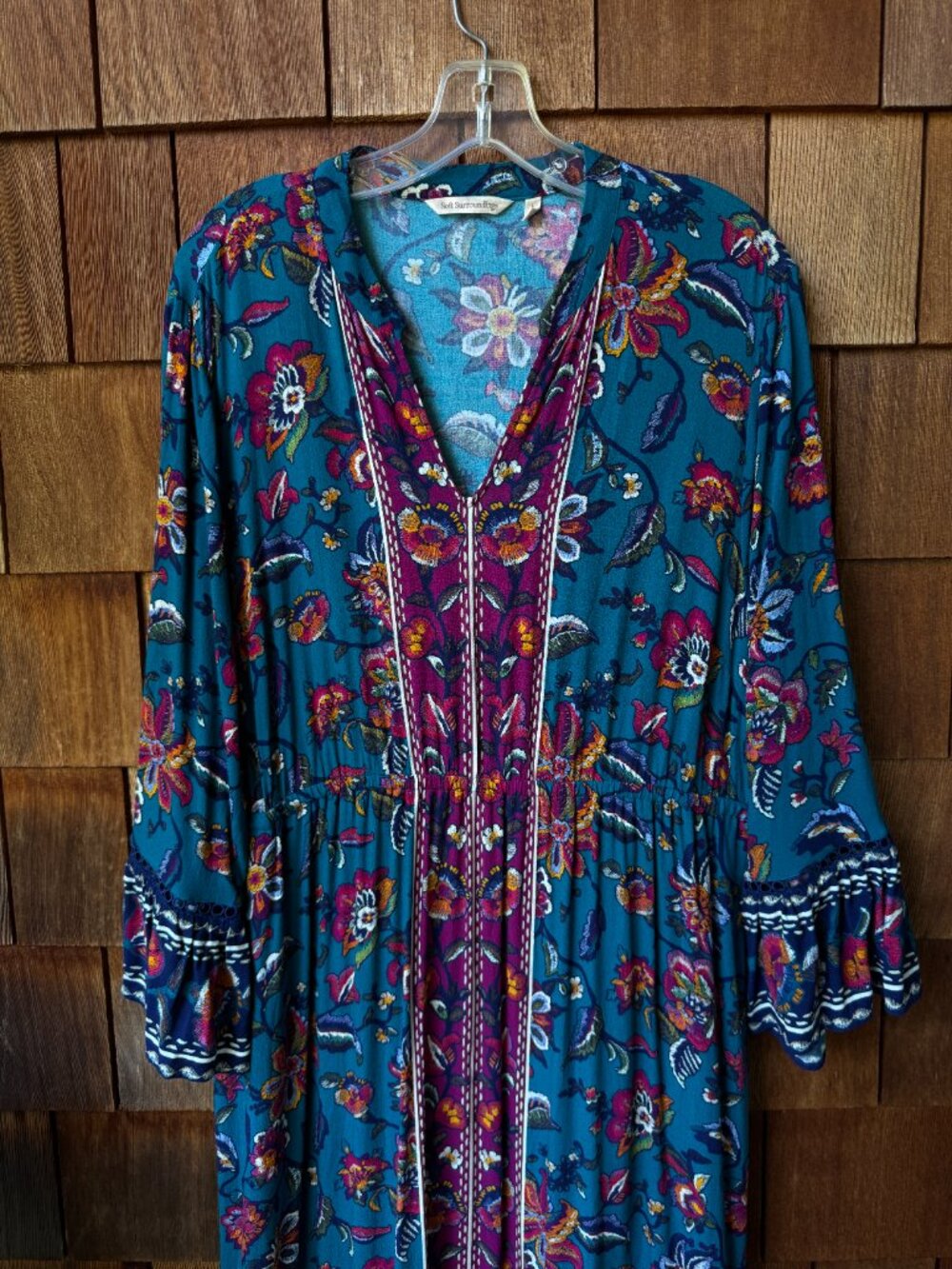 Soft Surroundings Allene Teal Floral Boho Tiered Maxi Dress in Women's Large - Picture 4 of 12
